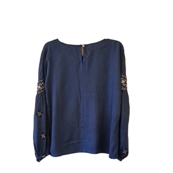 B Boutique Blue Viscose Crewneck Long Sleeve Blouse Top with a back button - S - Picture 2 of 11